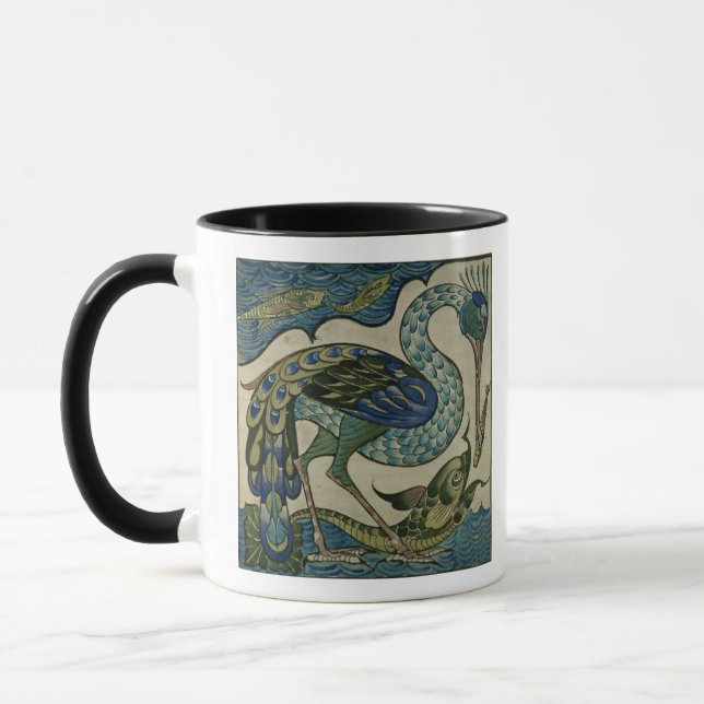 Taza Teje el diseño de garza y de pescados, por la grúa (Izquierda)