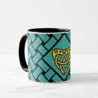 Tejidos/bandas de oro/aqua/negro, nudos de corazón