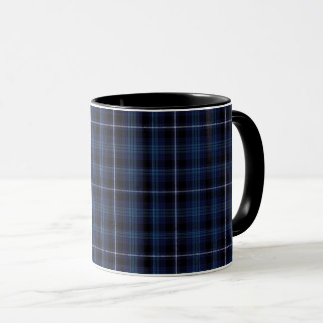 Taza Tela escocesa de tartán blanca de los azules (Anverso derecho)