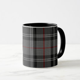Taza Tela escocesa de tartán roja negra del blanco gris