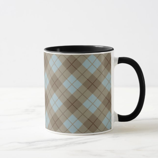 Taza Tela escocesa diagonal en azul y Brown (Derecha)