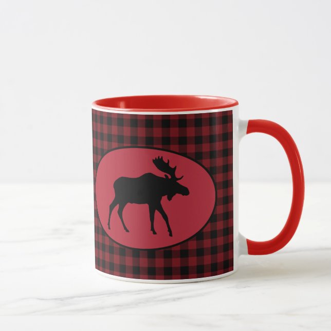 Taza Tela escocesa negra roja de los alces (Derecha)
