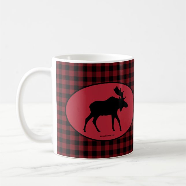 Taza Tela escocesa negra roja de los alces