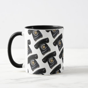 Taza Teléfono rotario negro vintage