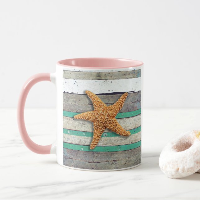 Taza Tema de la playa Starfish Boda Rustic (Con donut)