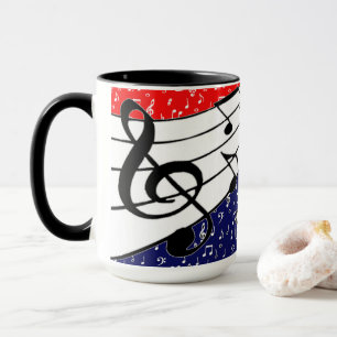 Taza tema de música rojo blanco y azul