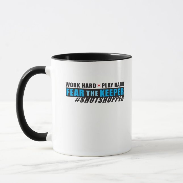 Taza Teme Al Guardián. Shotstopper - Trabajar duro, Jug (Izquierda)
