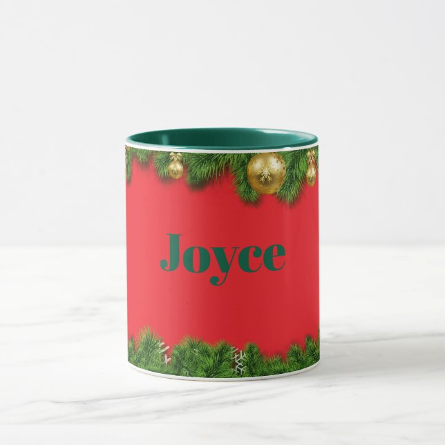 Taza TEMPLATE de Navidad Rojo, Texto/Nombre Verde, (Centro)