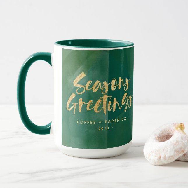 Taza Temporadas metálicas de oro saludos corporativos (Con donut)