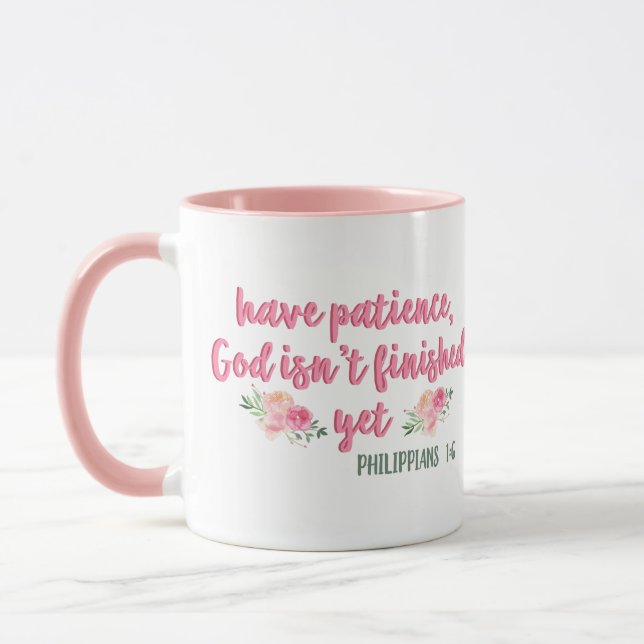 Taza Ten paciencia, Dios no termina // Verso de la Bibl (Izquierda)