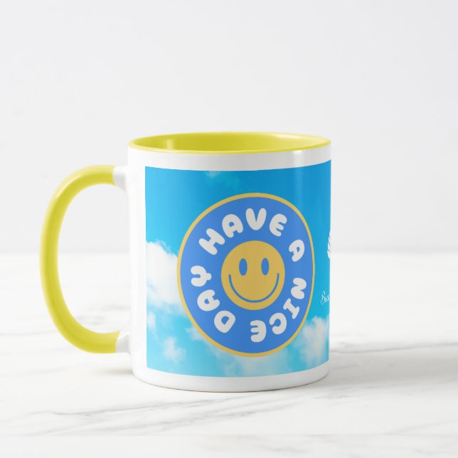 Taza Ten un buen día feliz cara cara cara amarillo mang (Izquierda)