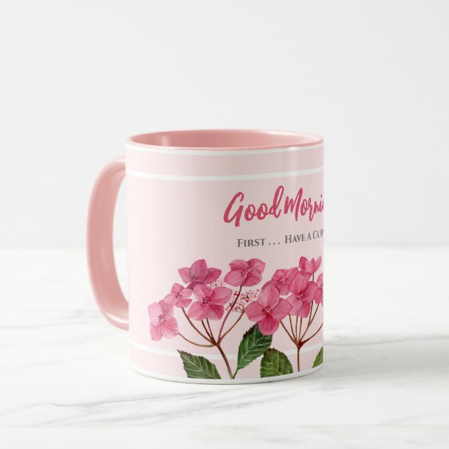 Taza Ten una cuppa acuarela rosa Hydrangea (Anverso izquierdo)