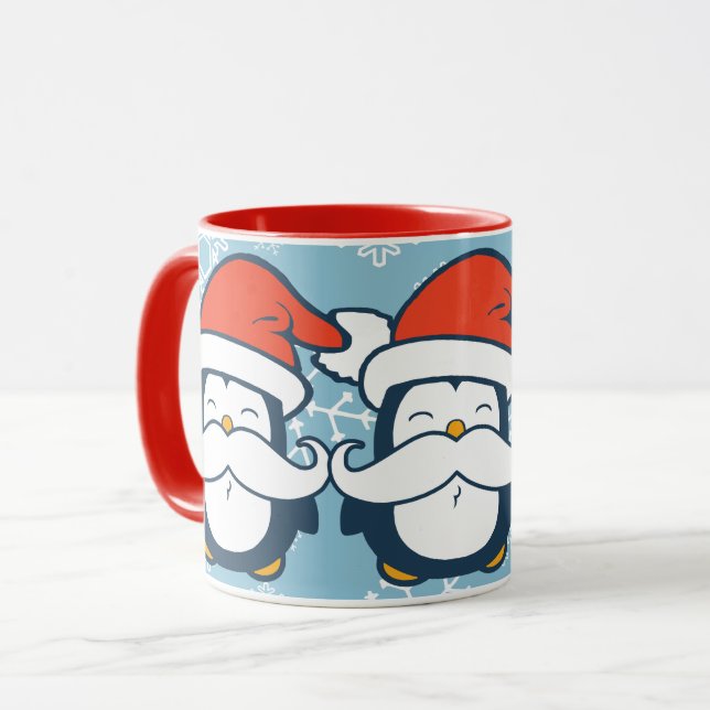 Taza Tendencia del bigote del pingüino del navidad (Anverso izquierdo)