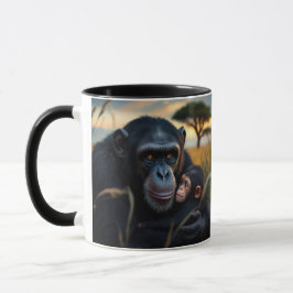 Taza Tendresse d’un chimpanzé et son bébé.