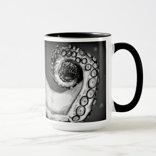 Taza Tentáculo de pulpo nautico blanco y negro vintage (Derecha)