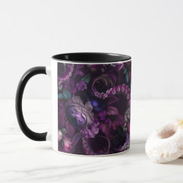 Taza Tentáculo gótico oscuro rosado con flores
