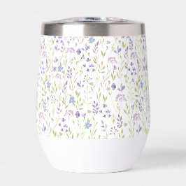 Taza térmica de vino con flores silvestres púrpura