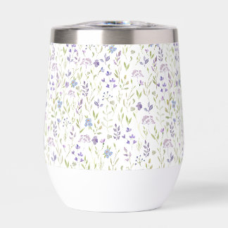 Taza térmica de vino con flores silvestres púrpura