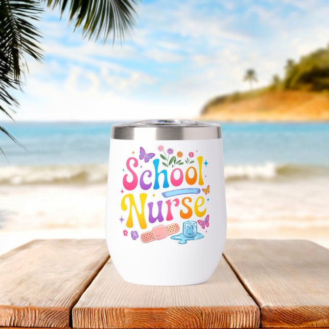 Taza térmica de vino para enfermera escolar (Playa (girada))