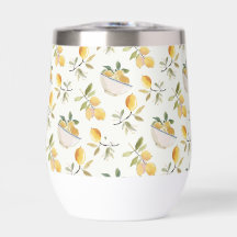 Taza térmica para vino con patrón de limón estilo