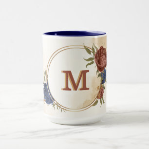 Taza terracota azul marino floral follaje