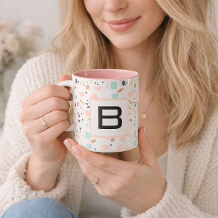 Taza Terrazo blanco rubor menta monograma inicial