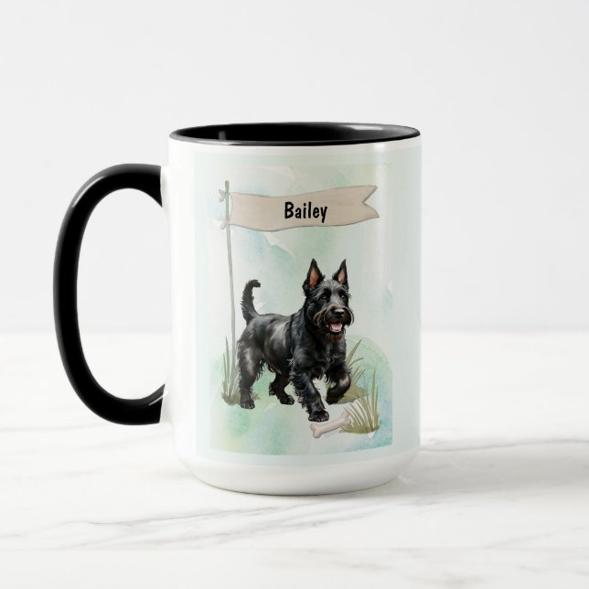 Taza Terrier Escocés Acuarela Perro Personalizado (Izquierda)