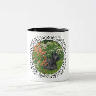 Taza Terrier escocés con flores de coral