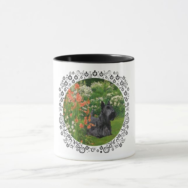 Taza Terrier escocés con flores de coral (Centro)