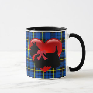 Taza Terrier escocés, corazón rojo/amor Cuadro escocés 