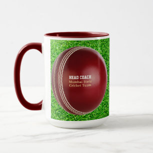 Taza Test Match Red Cricket Ball con texto Personalizad