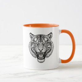 Taza Tête de tigre rugissant? en noir et blanc.
