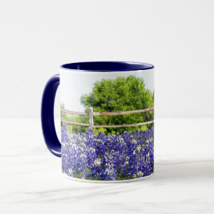 Taza Texas Bluebonnet Flower Art Country Fence