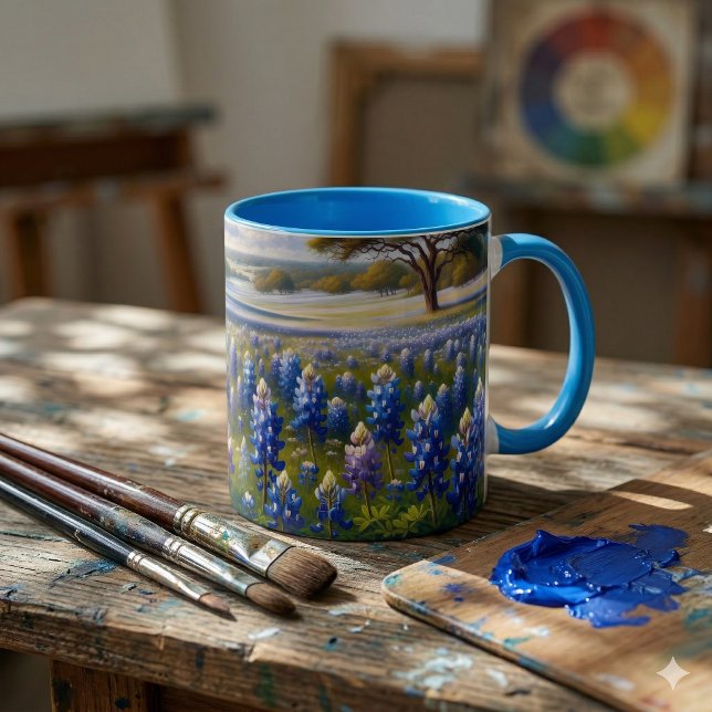 Taza Texas Bluebonnet Meadow Landscape (Texas Bluebonnet Meadow Landscape Mug)