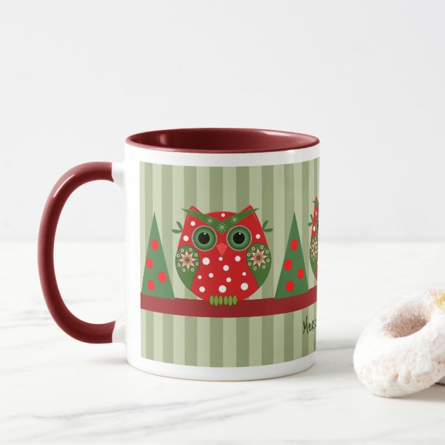 Taza Texto de búho y personalizado de Navidades pequeño (Con donut)
