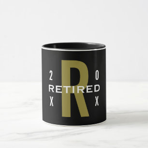 Taza Texto de monograma Jubilado Retirado Negro Dorado