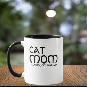 Taza Texto de nombre de mascota para mamá gata negro bl