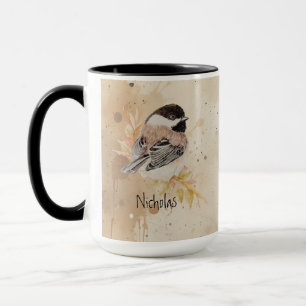 Taza Texto de nombre personalizado Carbonero pájaro acu