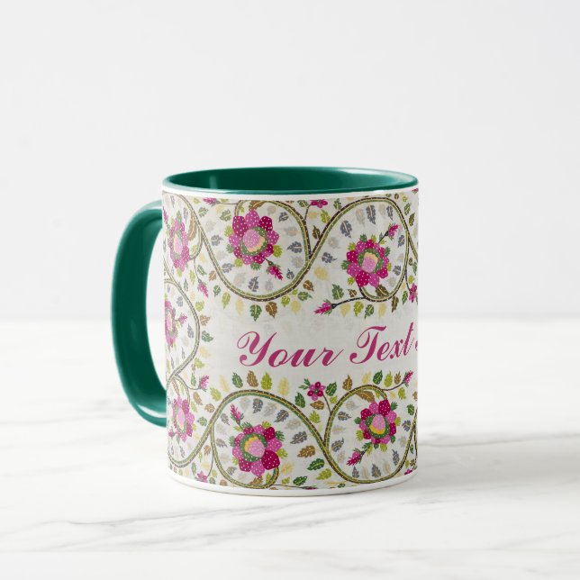 Taza Texto de personalizable, Patrón de Peonies, Willia (Anverso izquierdo)