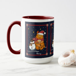Taza Texto de Santa cat, snowman y personalizado