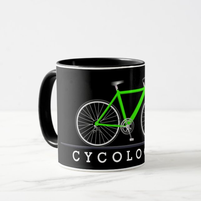 Taza Texto del cicólogo con bicicleta verde neón (Anverso izquierdo)