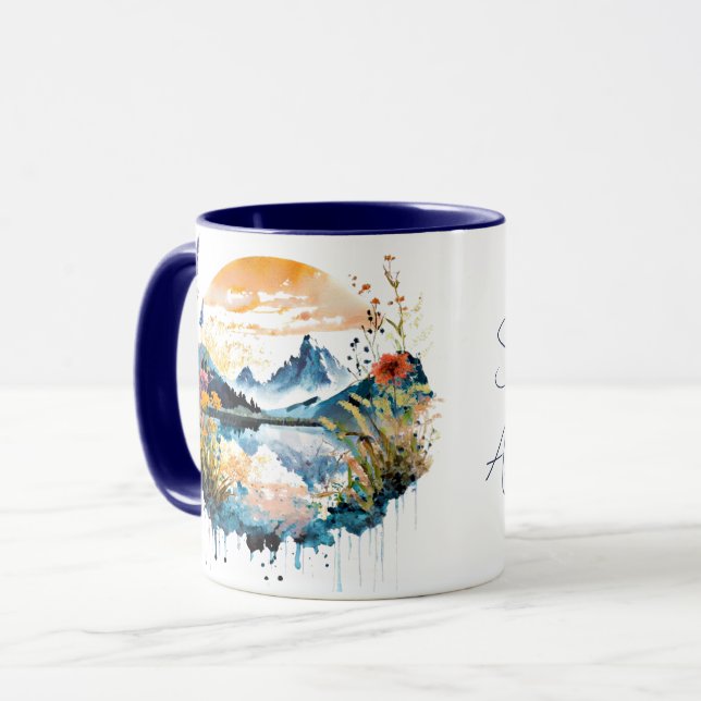Taza Texto del personalizado de la escena de la montaña (Anverso izquierdo)