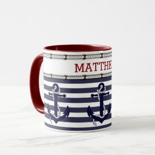 Taza Texto personalizado clásico con motivo de ancla ná