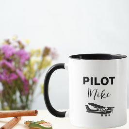 Taza Texto PILOTO moderno y avión, regalo personalizado