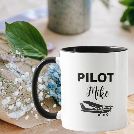 Taza Texto PILOTO moderno y avión, regalo personalizado