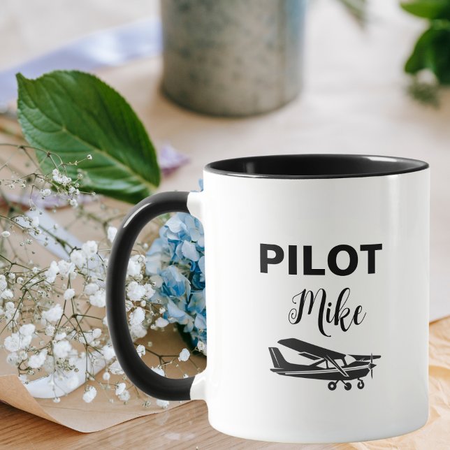 Taza Texto PILOTO moderno y avión, regalo personalizado (Subido por el creador)