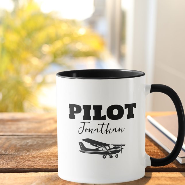 Taza Texto PILOTO moderno y avión, regalo personalizado (Subido por el creador)