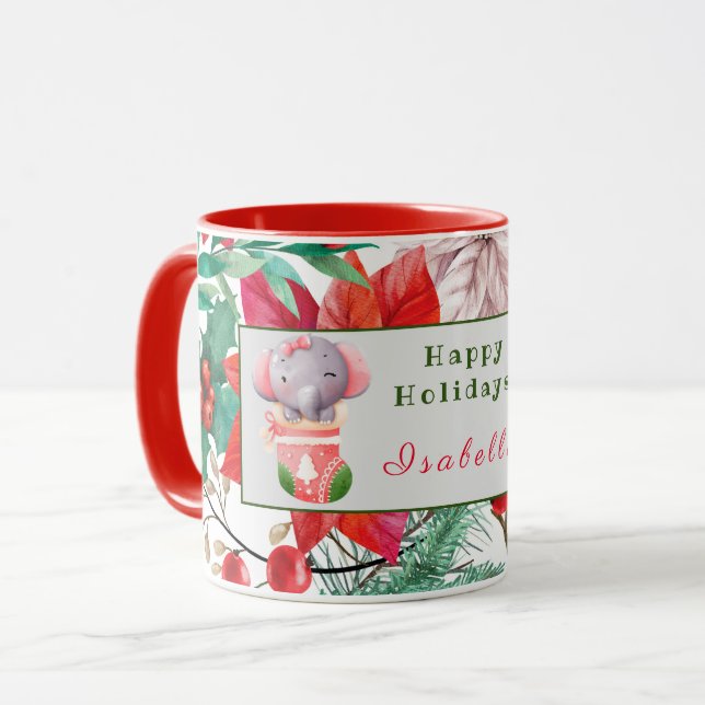 Taza Texto y nombre del Personalizar del elefante y del (Anverso izquierdo)