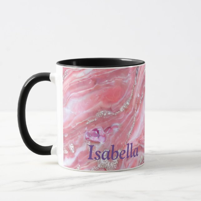 Taza Textura De Mármol Rosa Faux Con Purpurina De Plata (Izquierda)