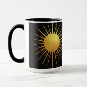 Taza Textura de purpurina dorada Sol sobre negro